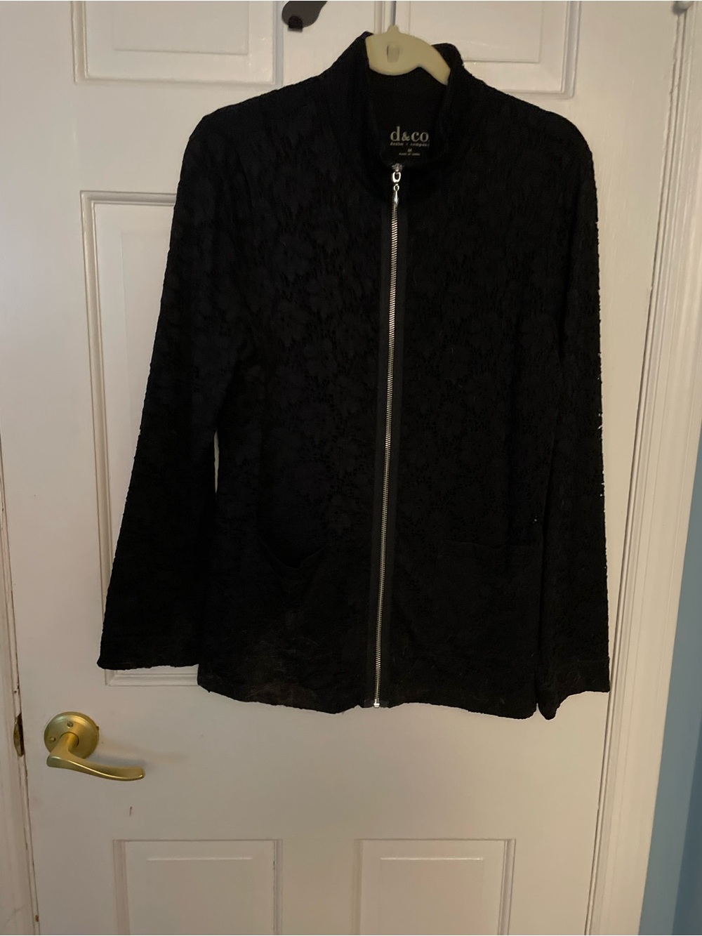 Denim & Co. Black Lace Zip-Front light Jacket with pockets